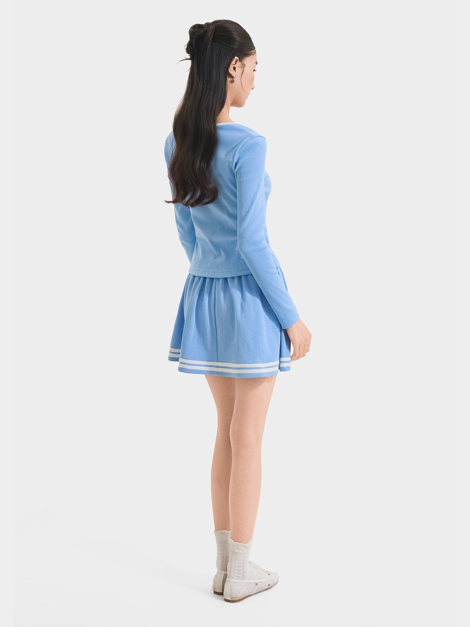  Váy thun mini form A phối viền 