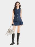  Váy jean mini xếp li diễu chỉ nổi 
