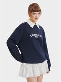  Áo sweater phối cổ sơ mi in chữ 