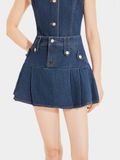  Váy jean mini xếp li diễu chỉ nổi 