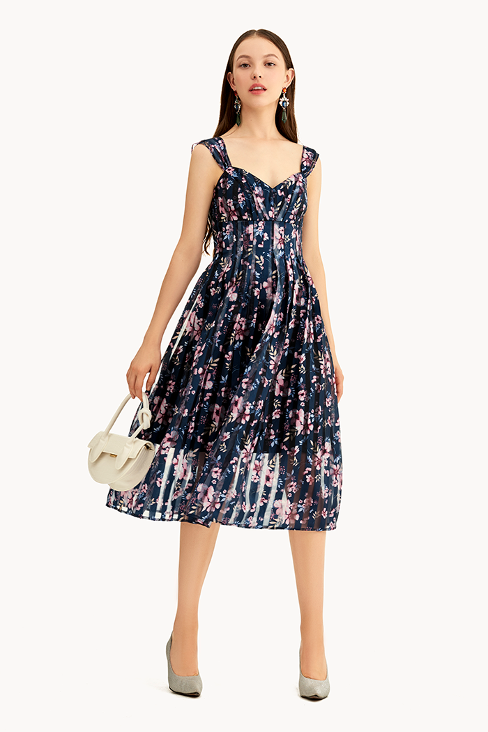 Đầm hoa văn sheer 2 dây