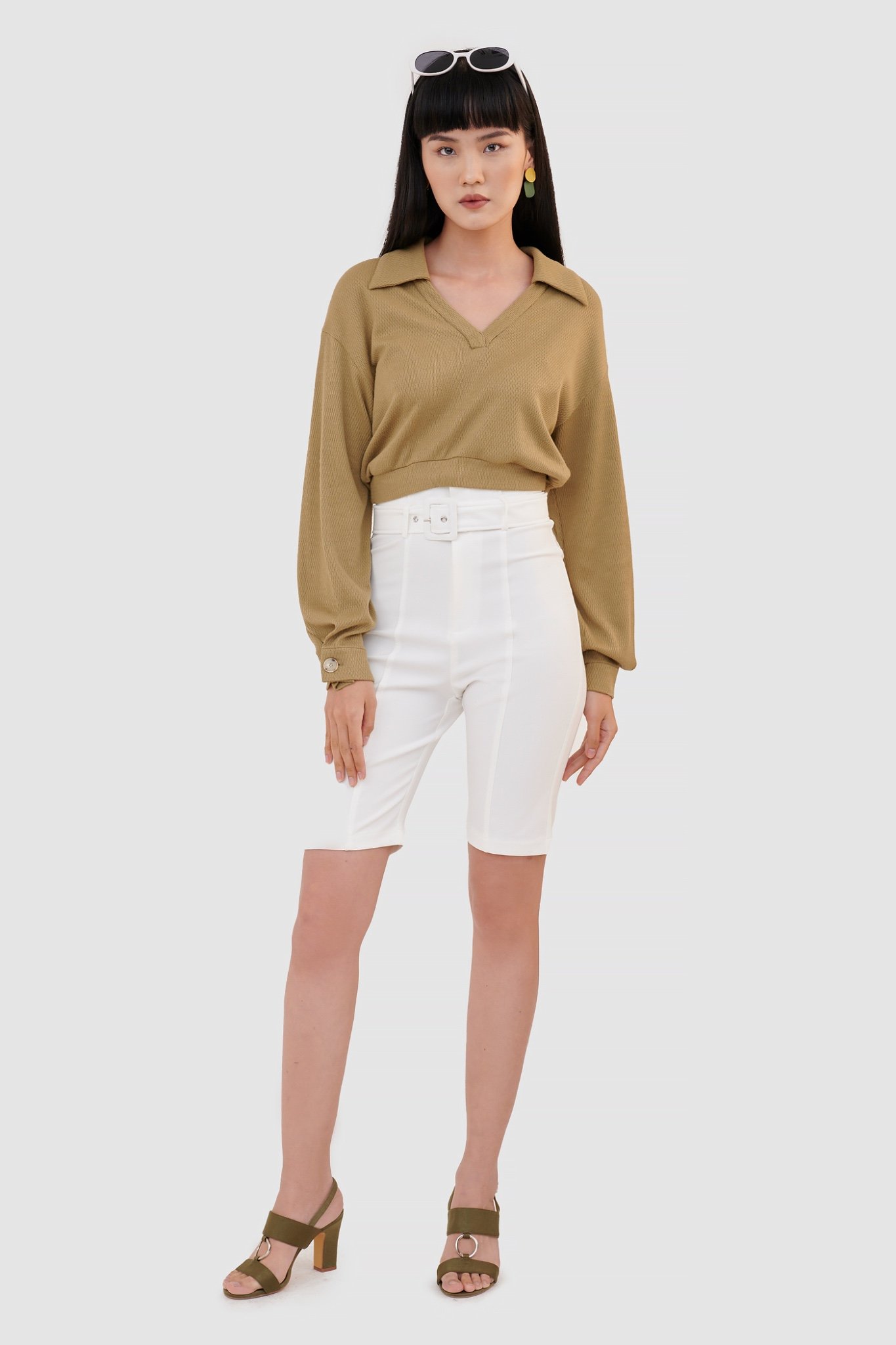 Áo knit crop cổ polo