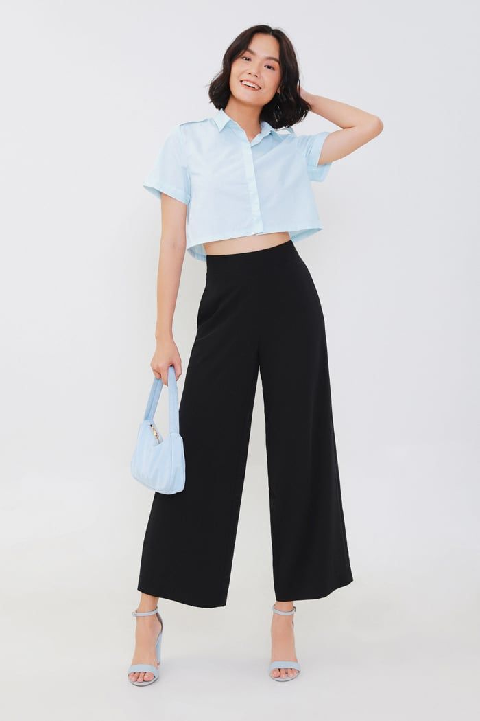  Áo sơmi croptop cầu vai 