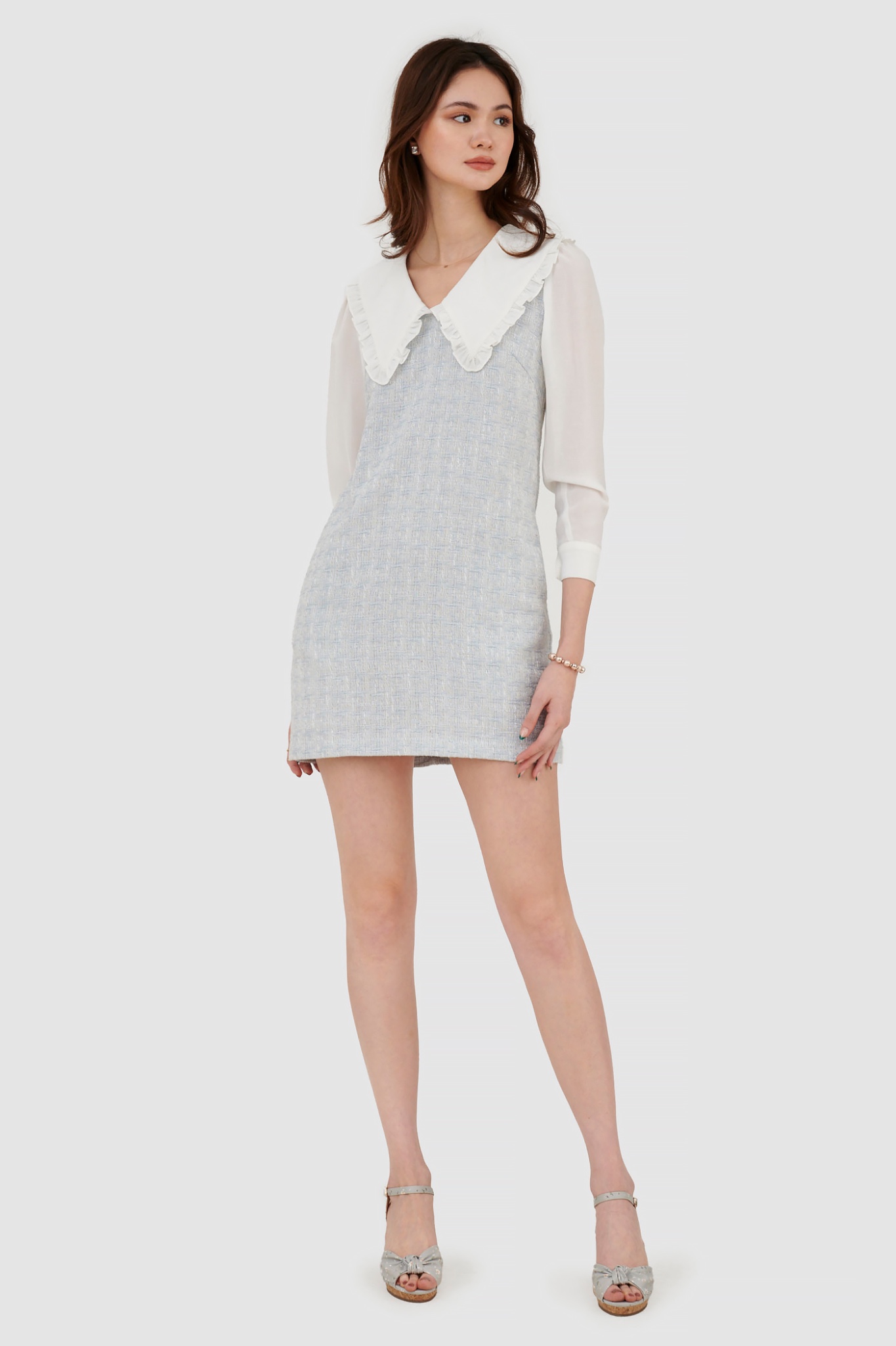 Đầm form suông vải tweed phối vải