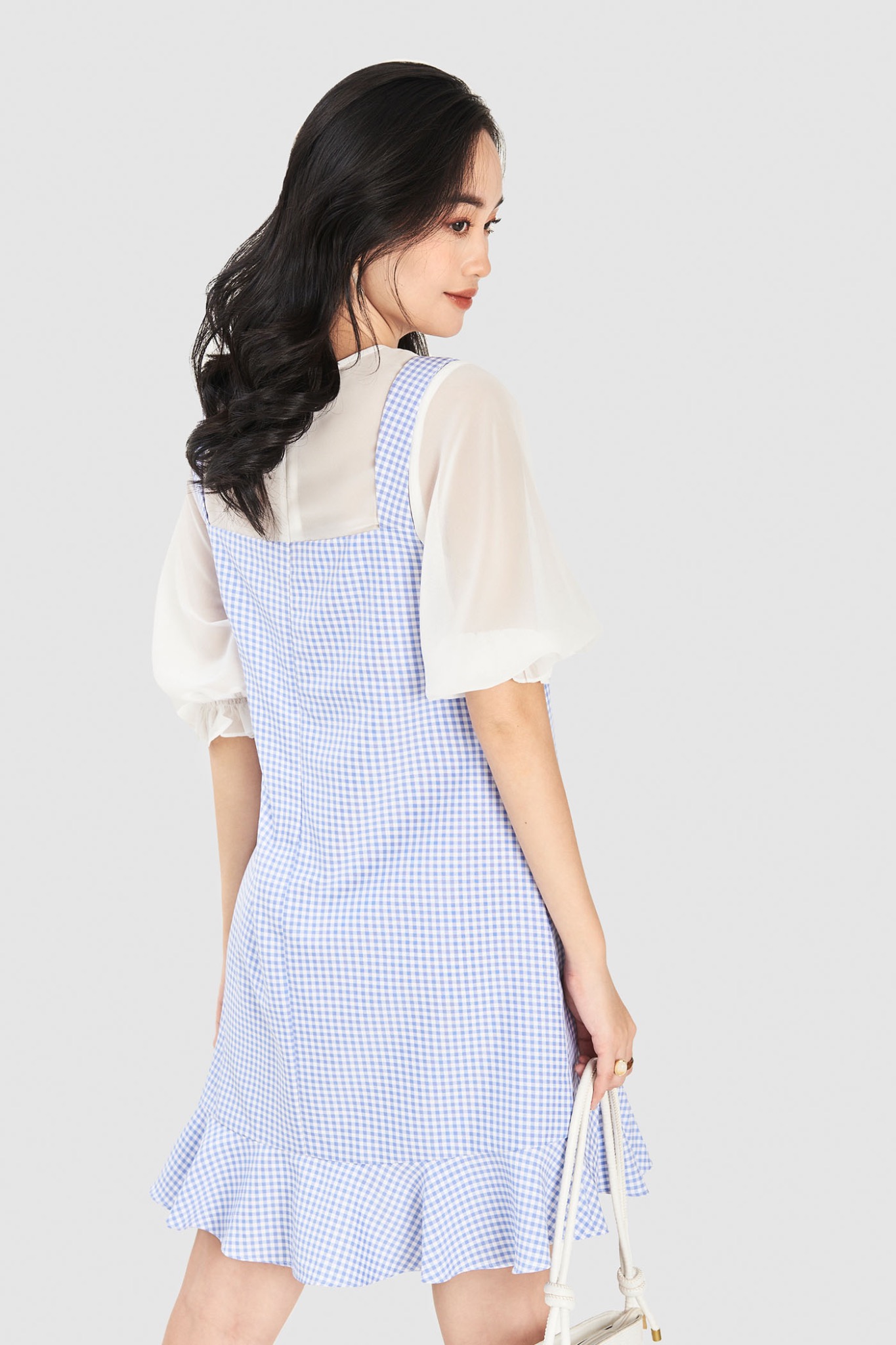 Đầm form suông phối yếm caro gingham