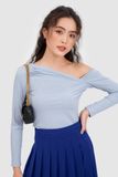  Áo knit tay dài lệch vai 