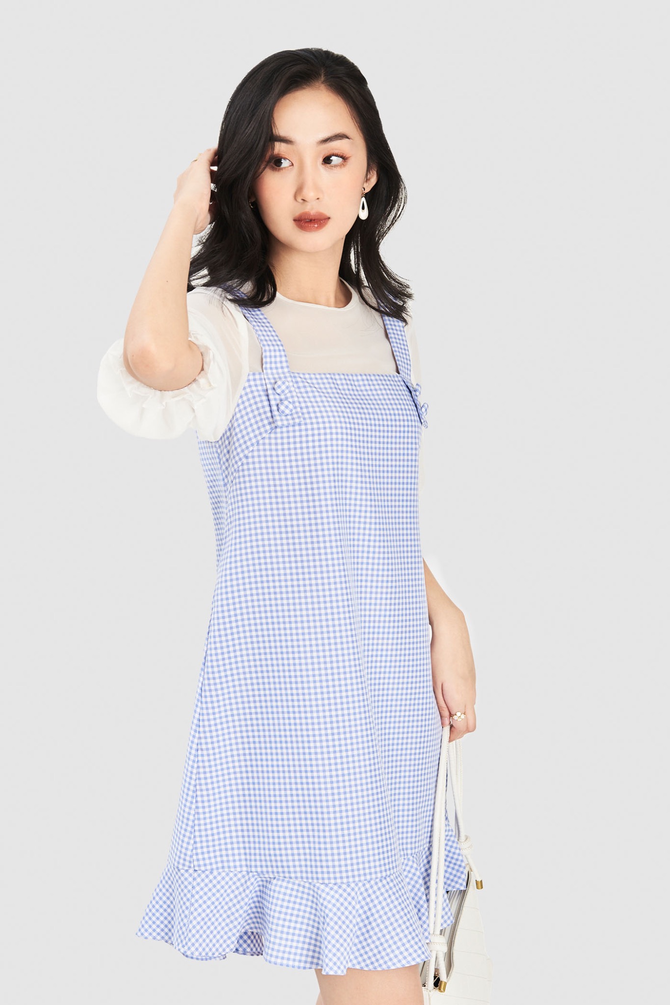 Đầm form suông phối yếm caro gingham