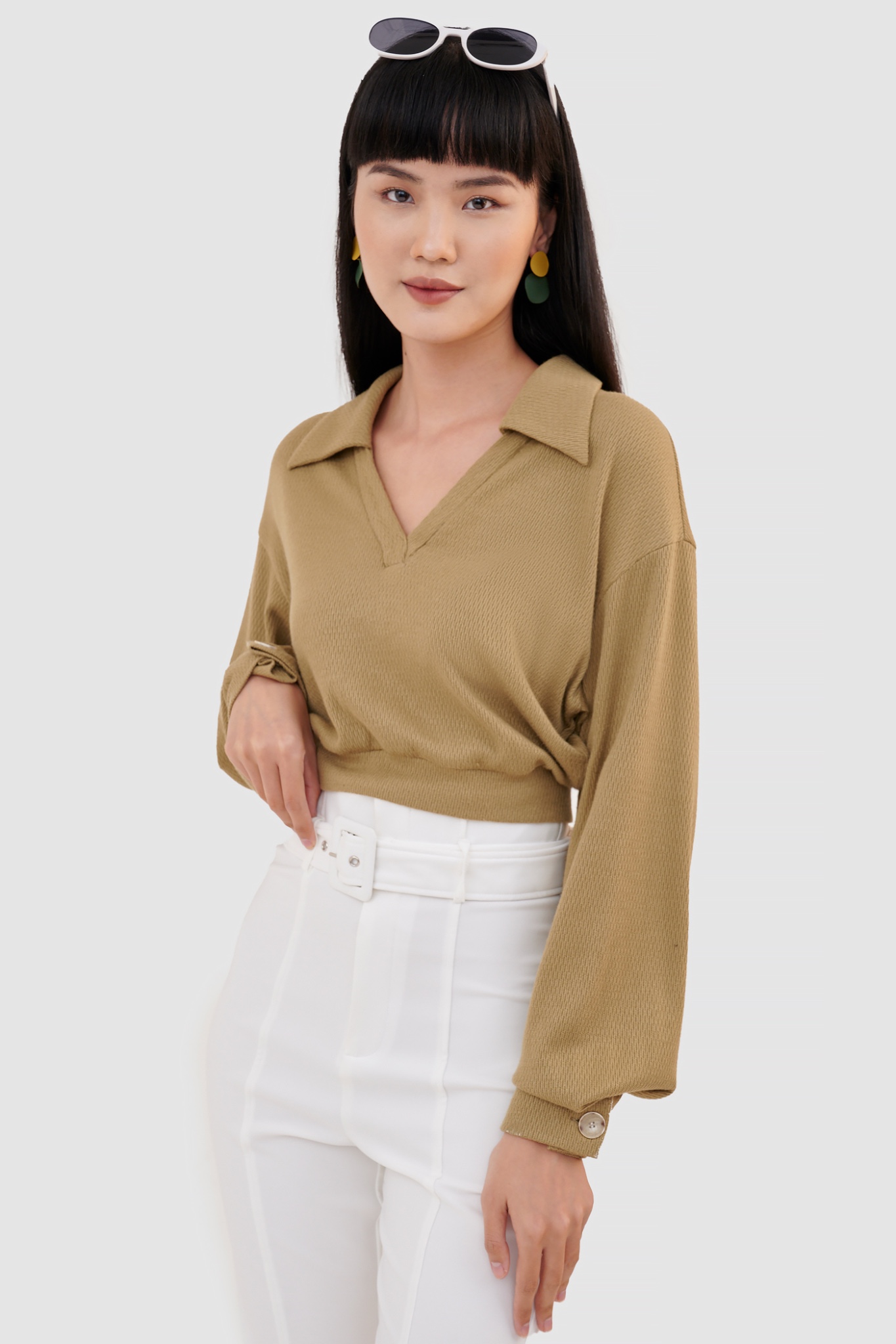 Áo knit crop cổ polo