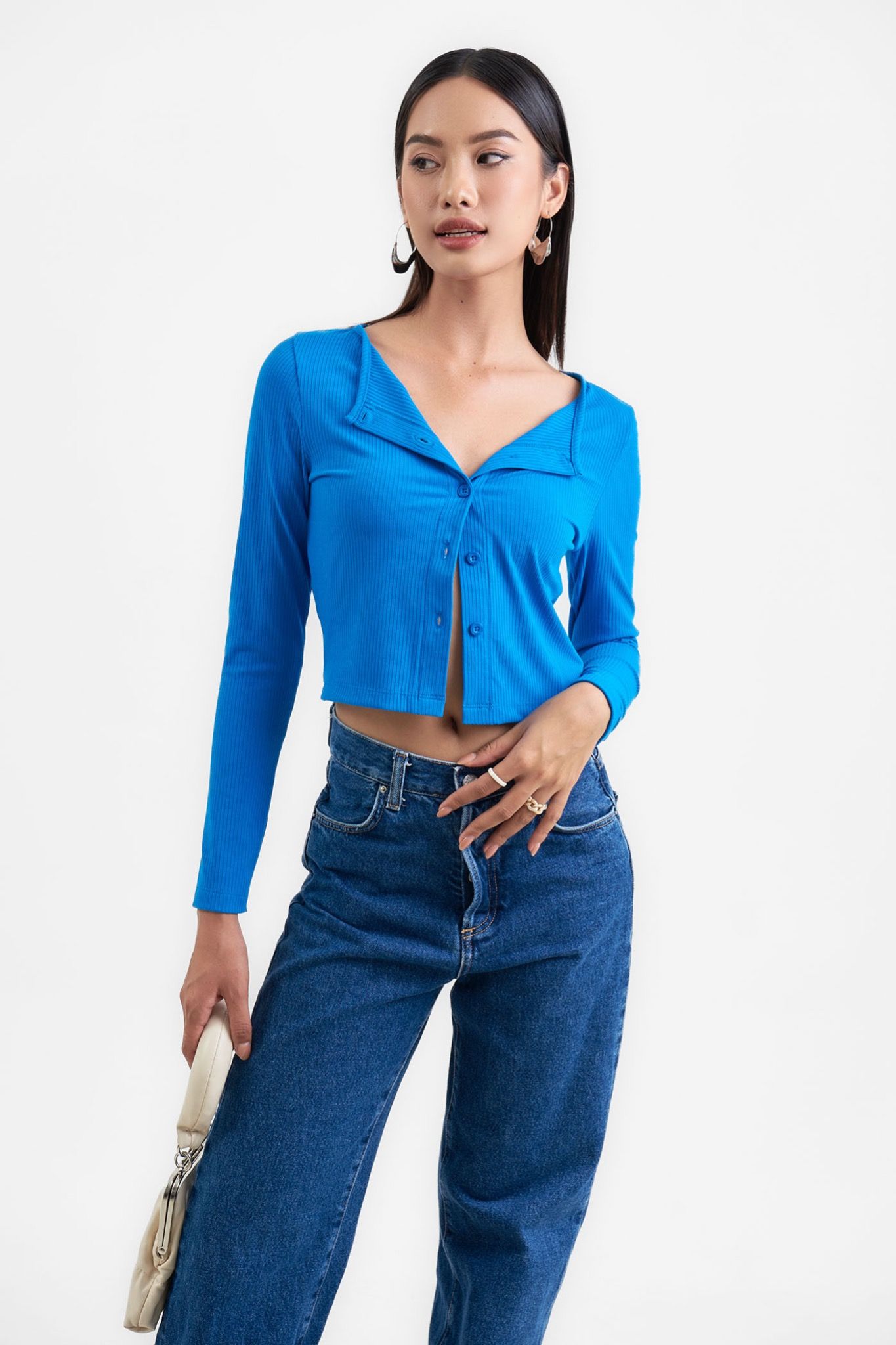  Áo cardigan tay dài cài nút 