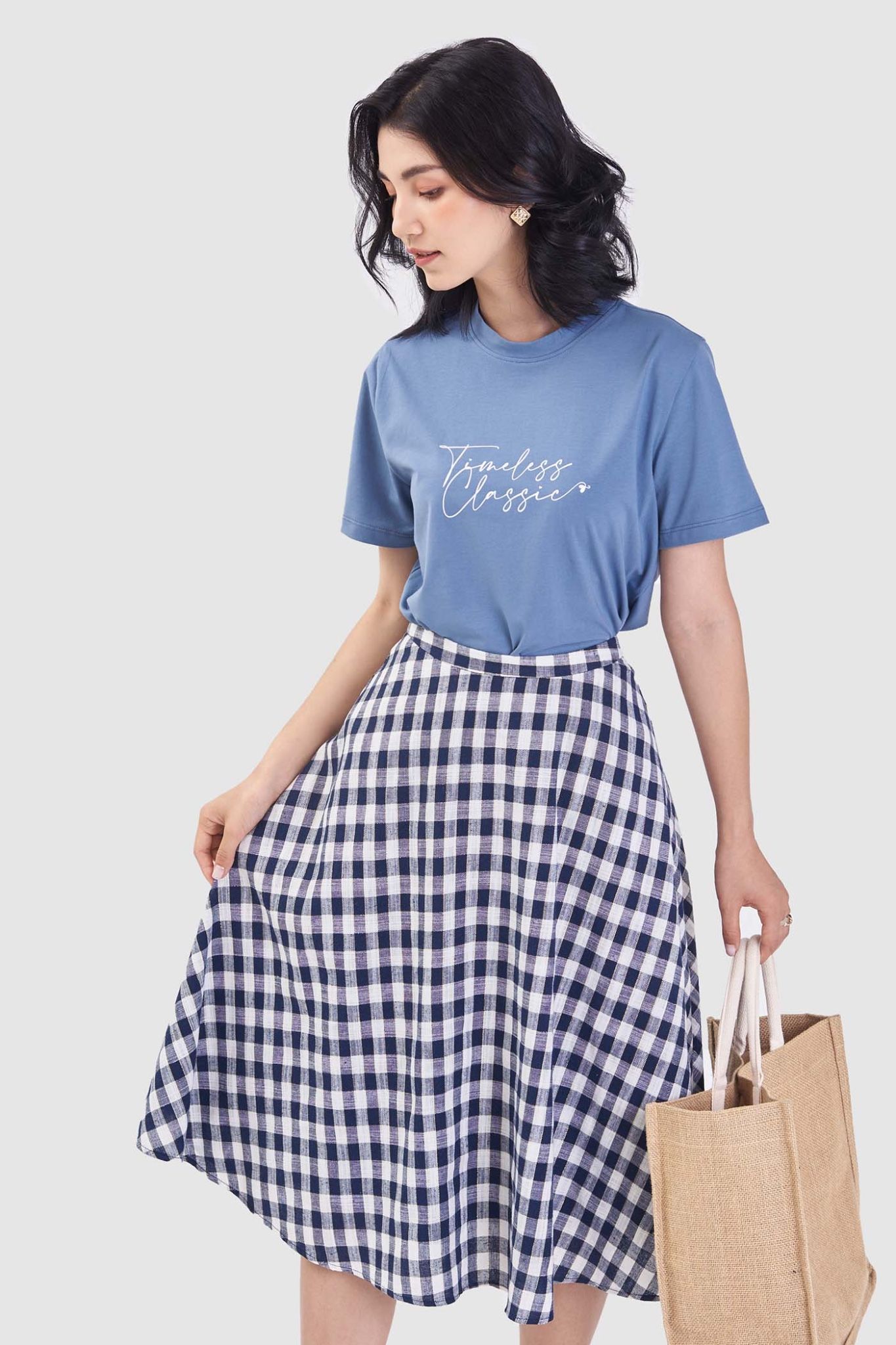  Váy midi họa tiết caro gingham 