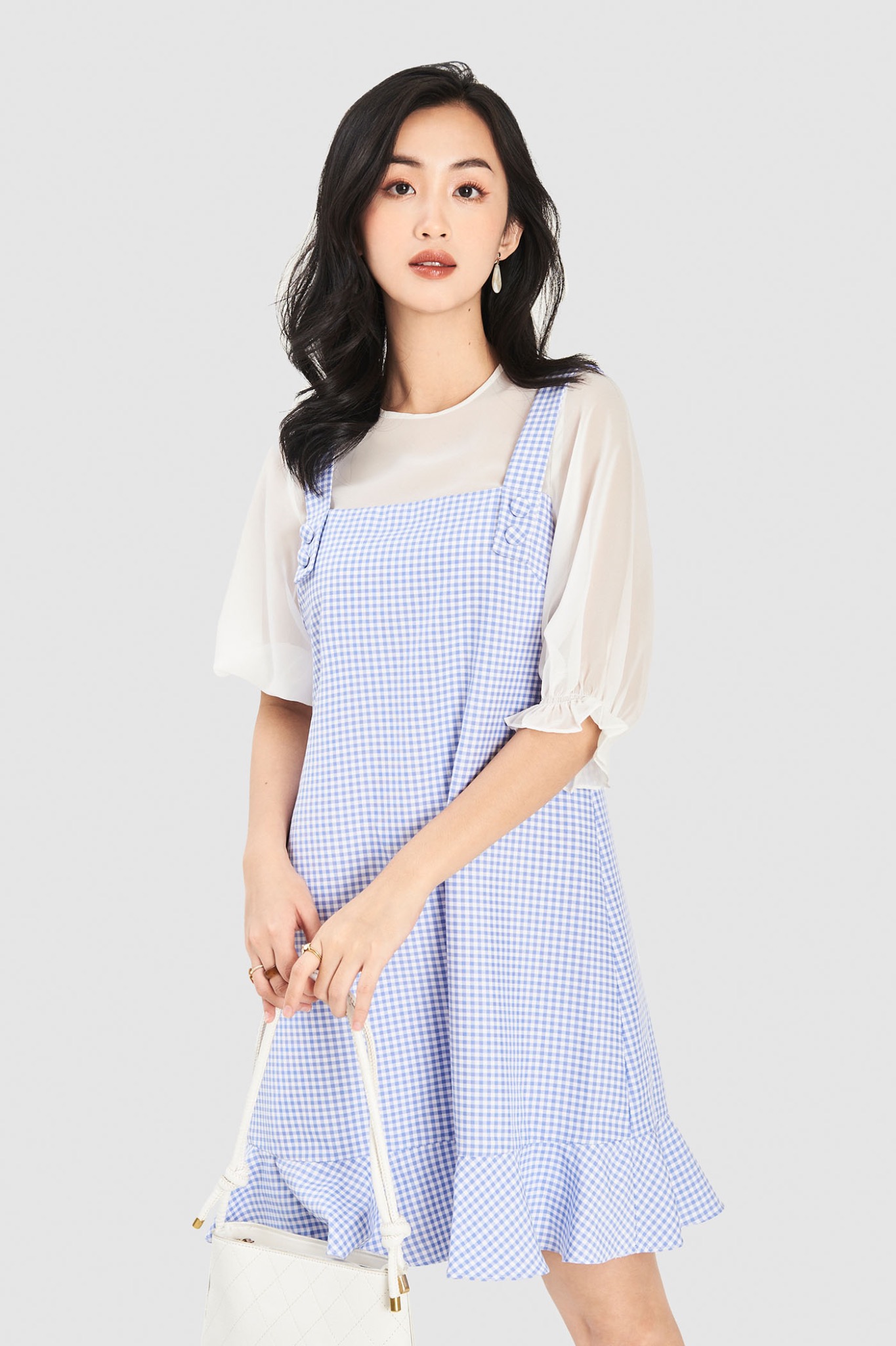 Đầm form suông phối yếm caro gingham