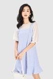  Đầm form suông phối yếm caro gingham 