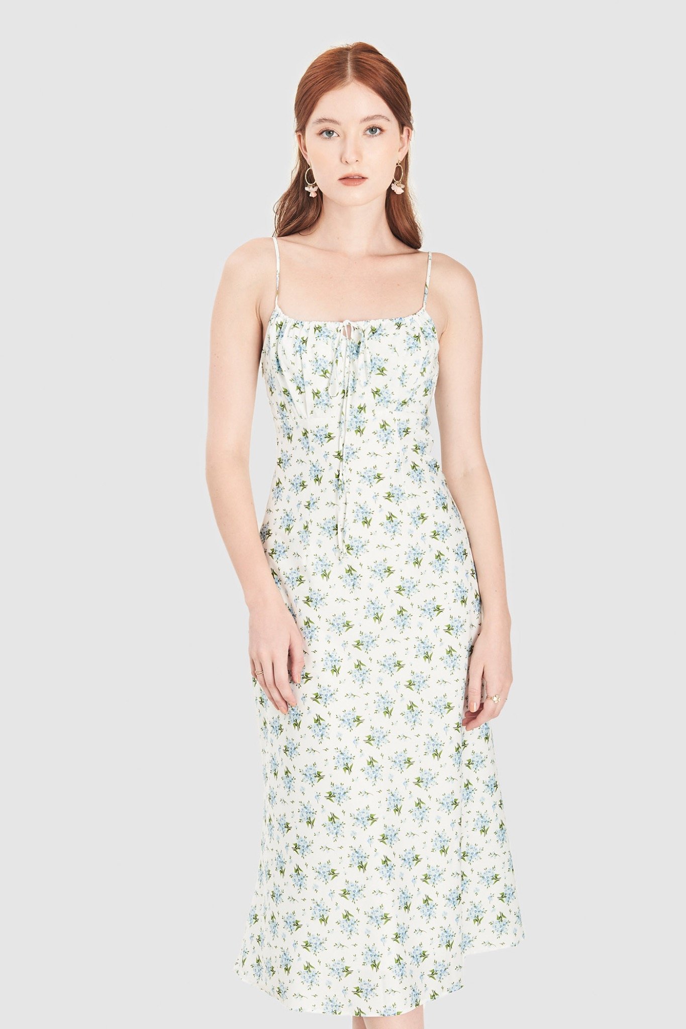 Đầm slip 2 dây nhún ngực họa tiết hoa