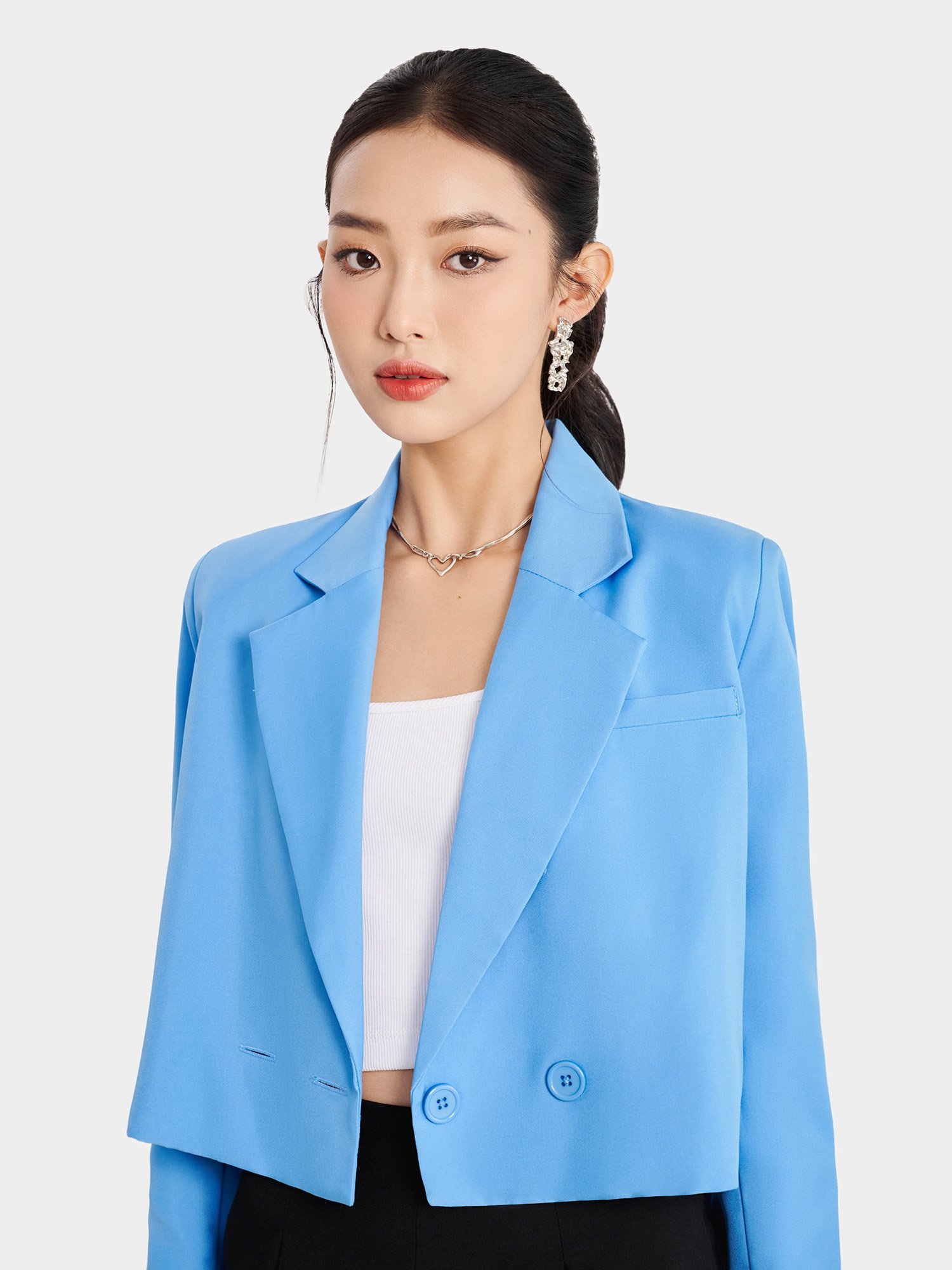 Áo cropped blazer tay dài cài nút