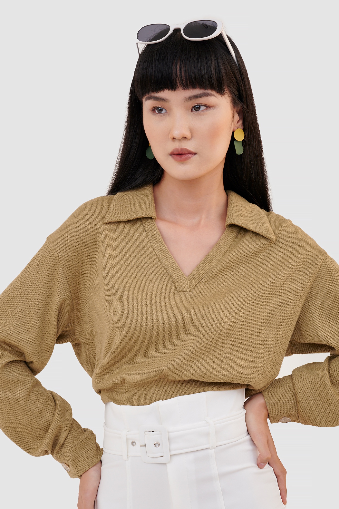 Áo knit crop cổ polo