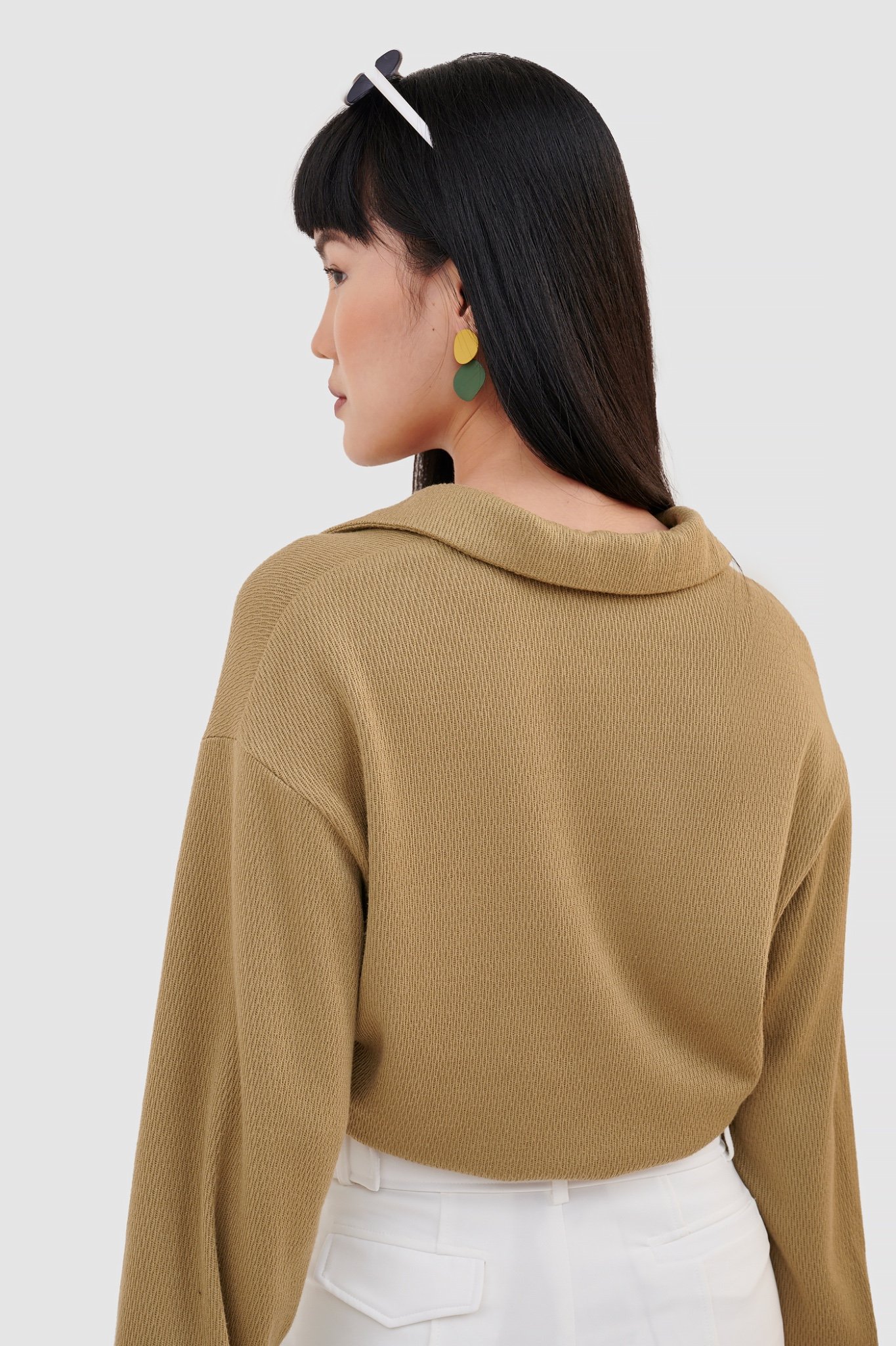 Áo knit crop cổ polo