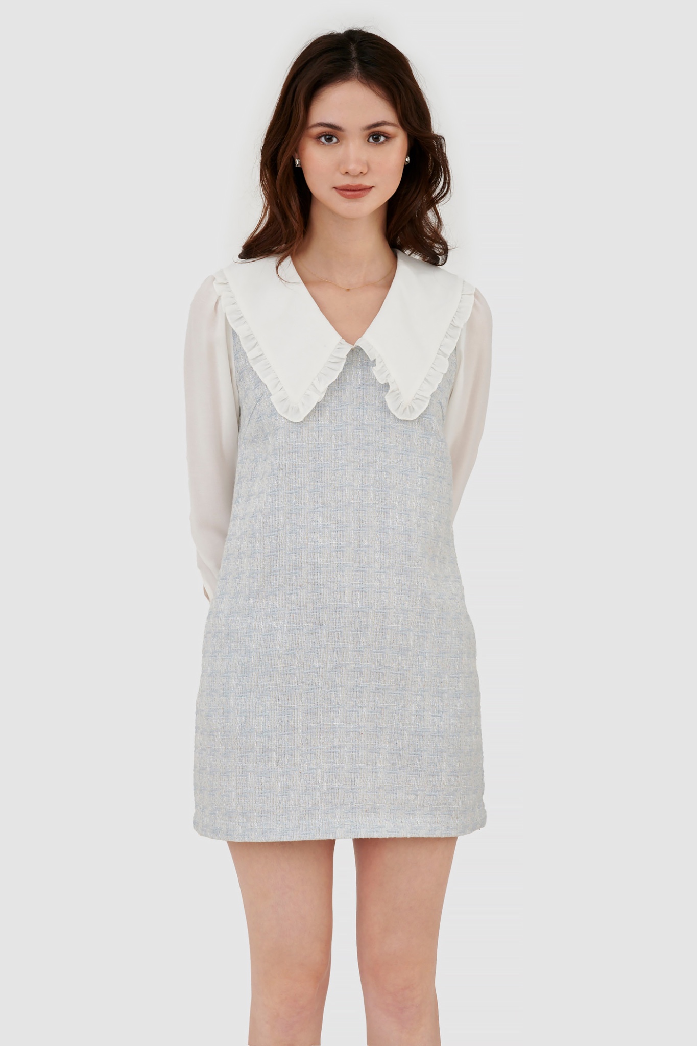 Đầm form suông vải tweed phối vải