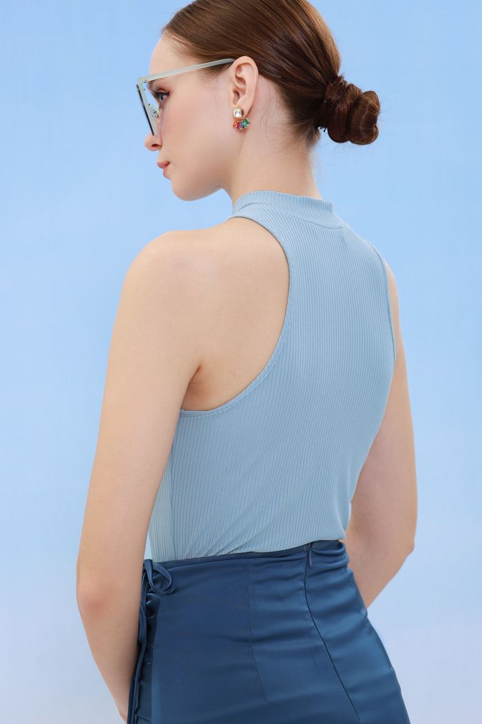  Áo thun gân tank top cổ cao 