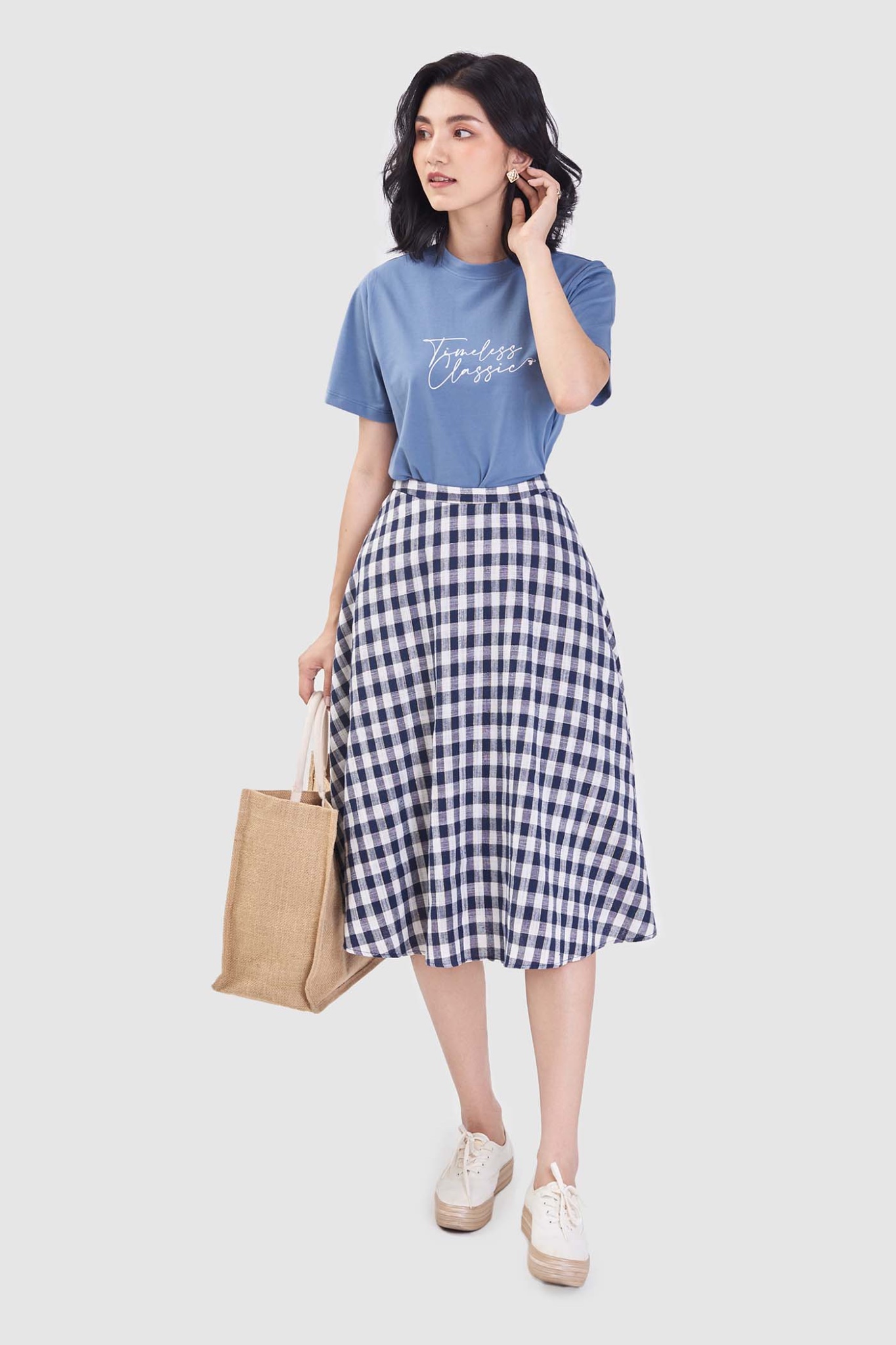 Váy midi họa tiết caro gingham