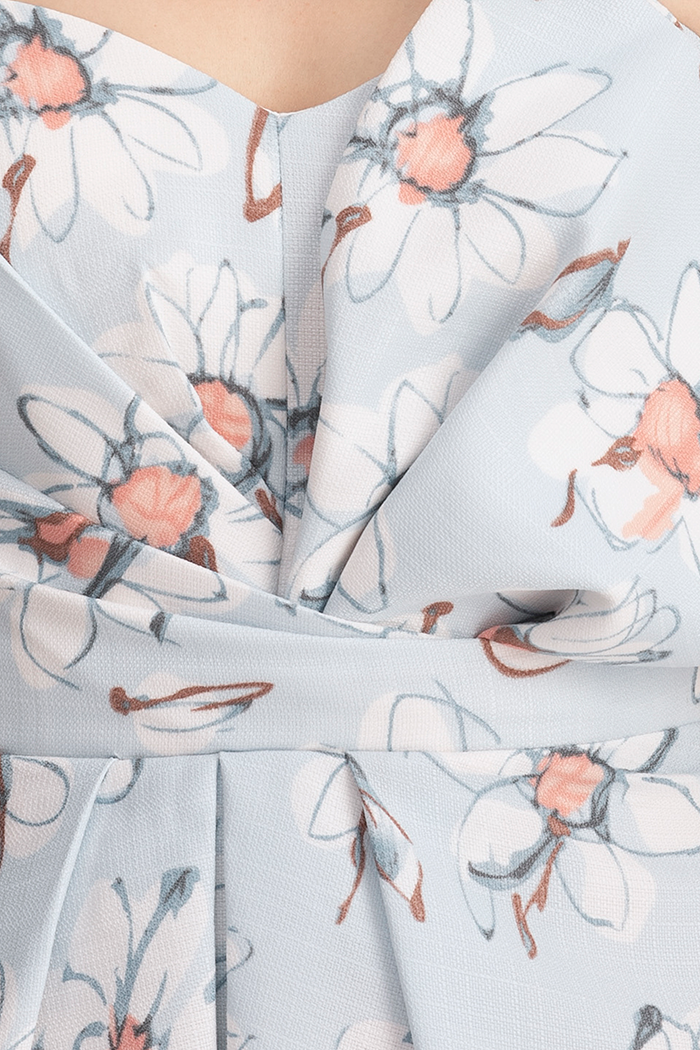 Đầm 2 dây wrap nơ eo hoa vẽ tay
