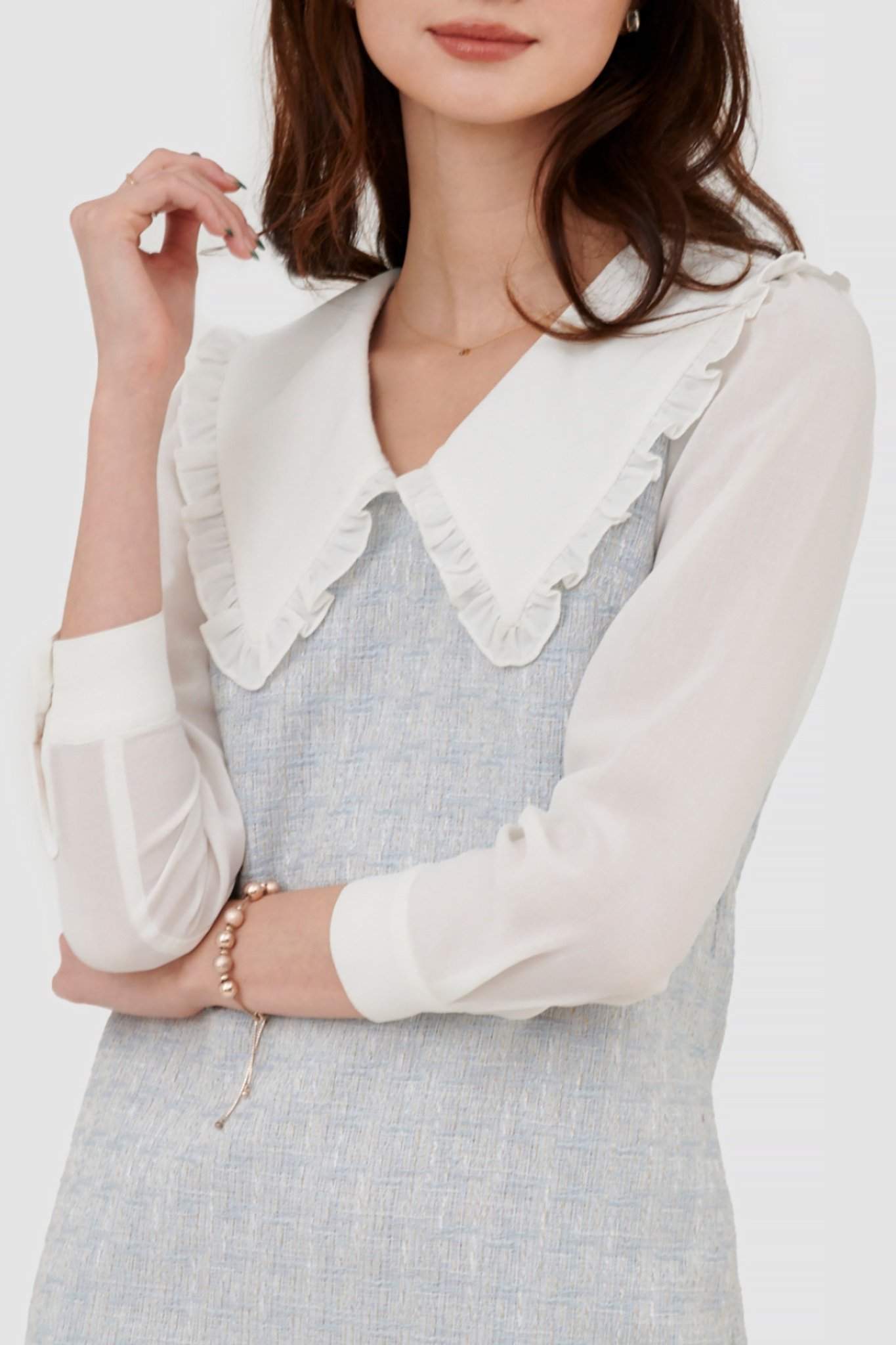 Đầm form suông vải tweed phối vải