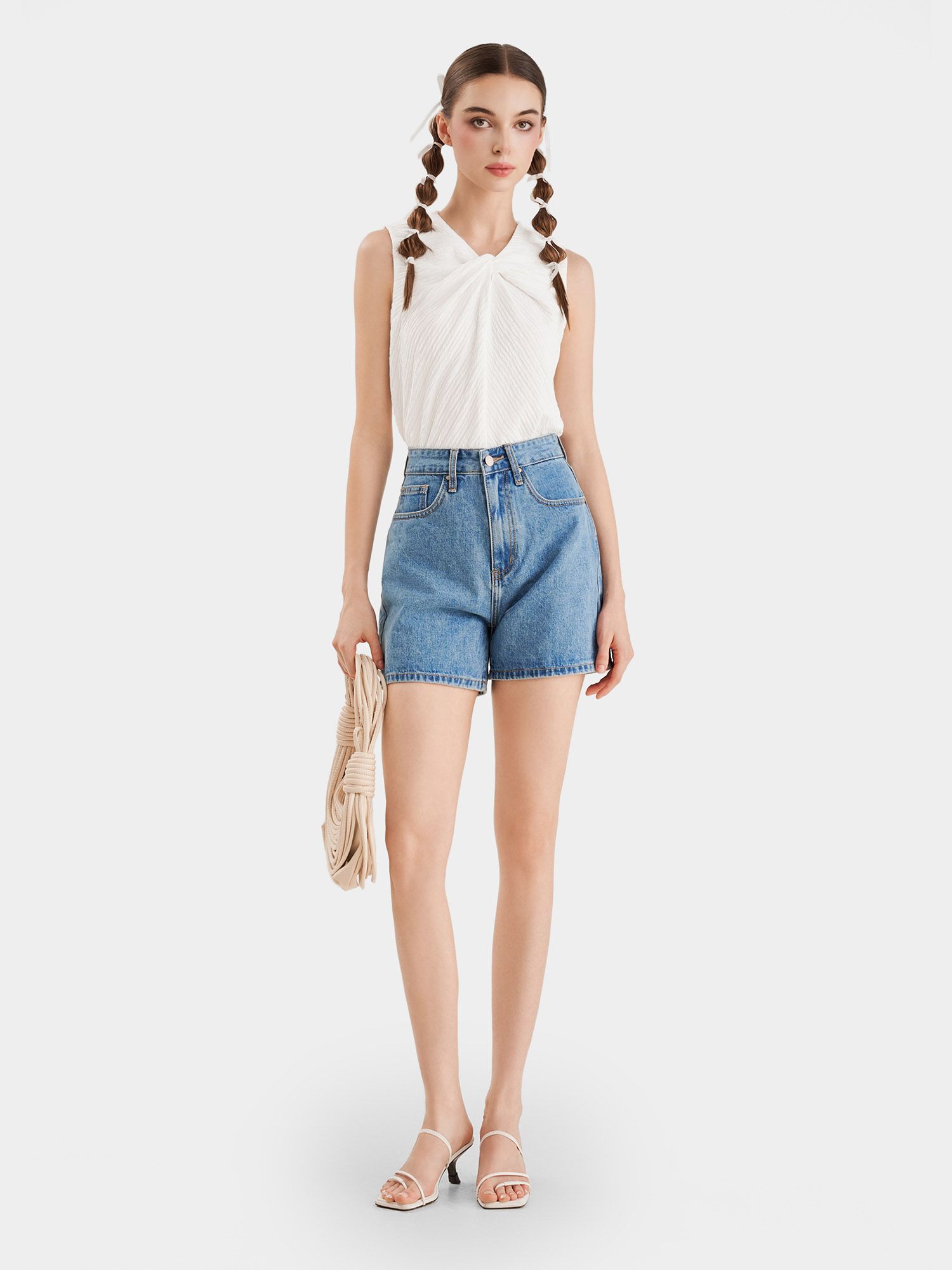  Quần short jean form basic 2 túi 