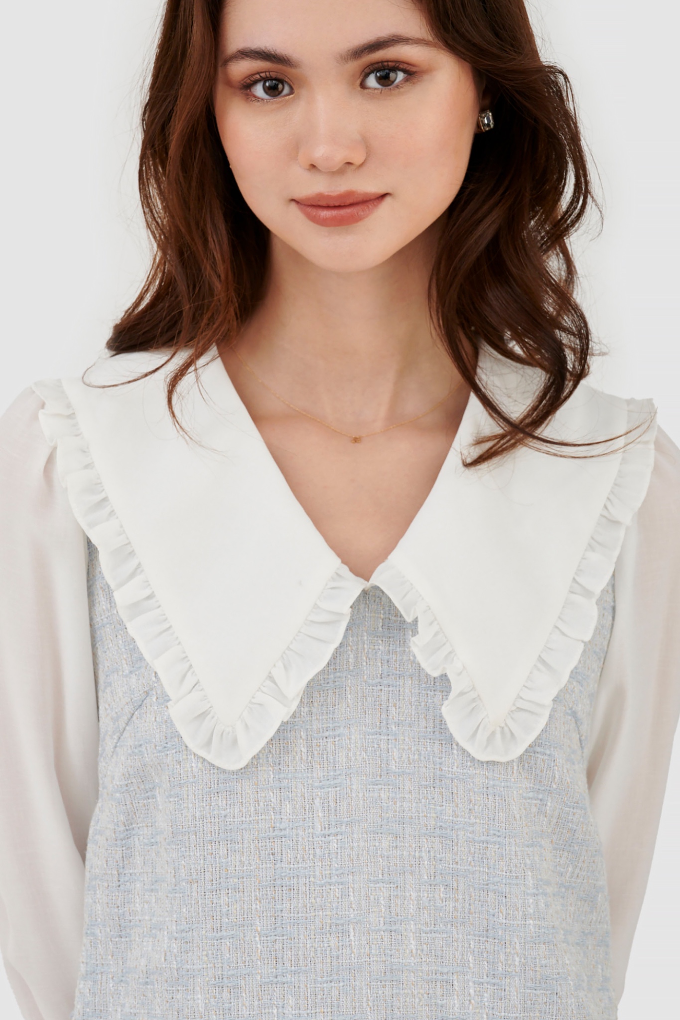 Đầm form suông vải tweed phối vải