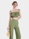  Áo 2 dây croptop phối bèo nhún thun eo 
