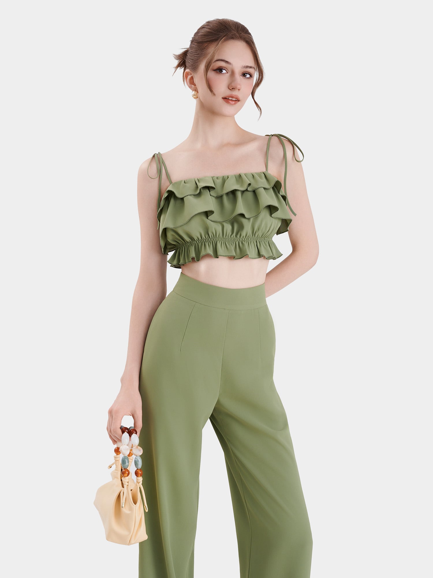 Quần dài ống suông lưng cao 2 túi nhấn li trước