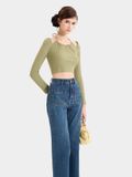  Áo thun croptop cổ yếm tay dài 