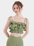  Áo 2 dây croptop phối bèo nhún thun eo 