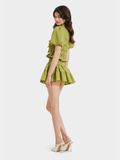  Áo linen tay phồng smocking cổ tim phối bèo đính nơ 