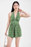  Jumpsuit hoạ tiết hoa cổ V 