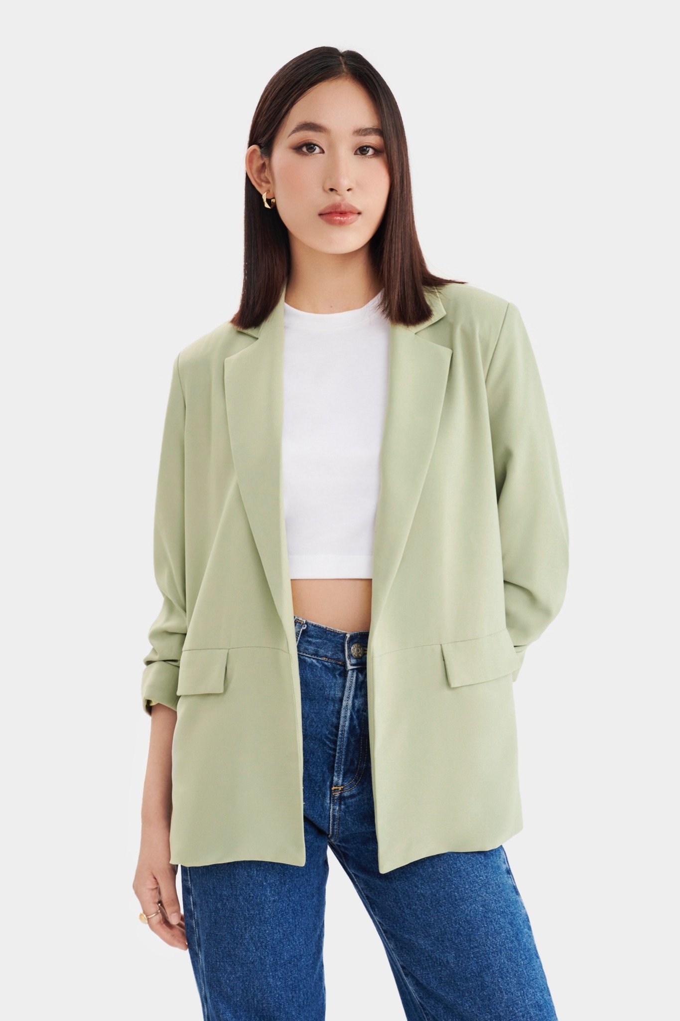 Áo blazer nhún xắn tay cách điệu