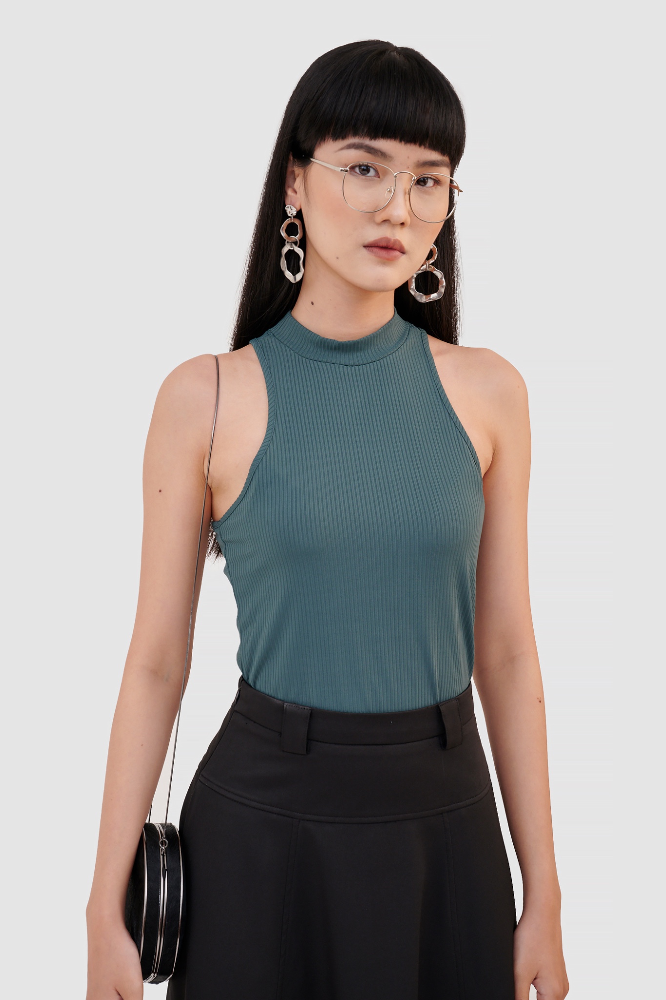 Áo thun gân tank top cổ cao