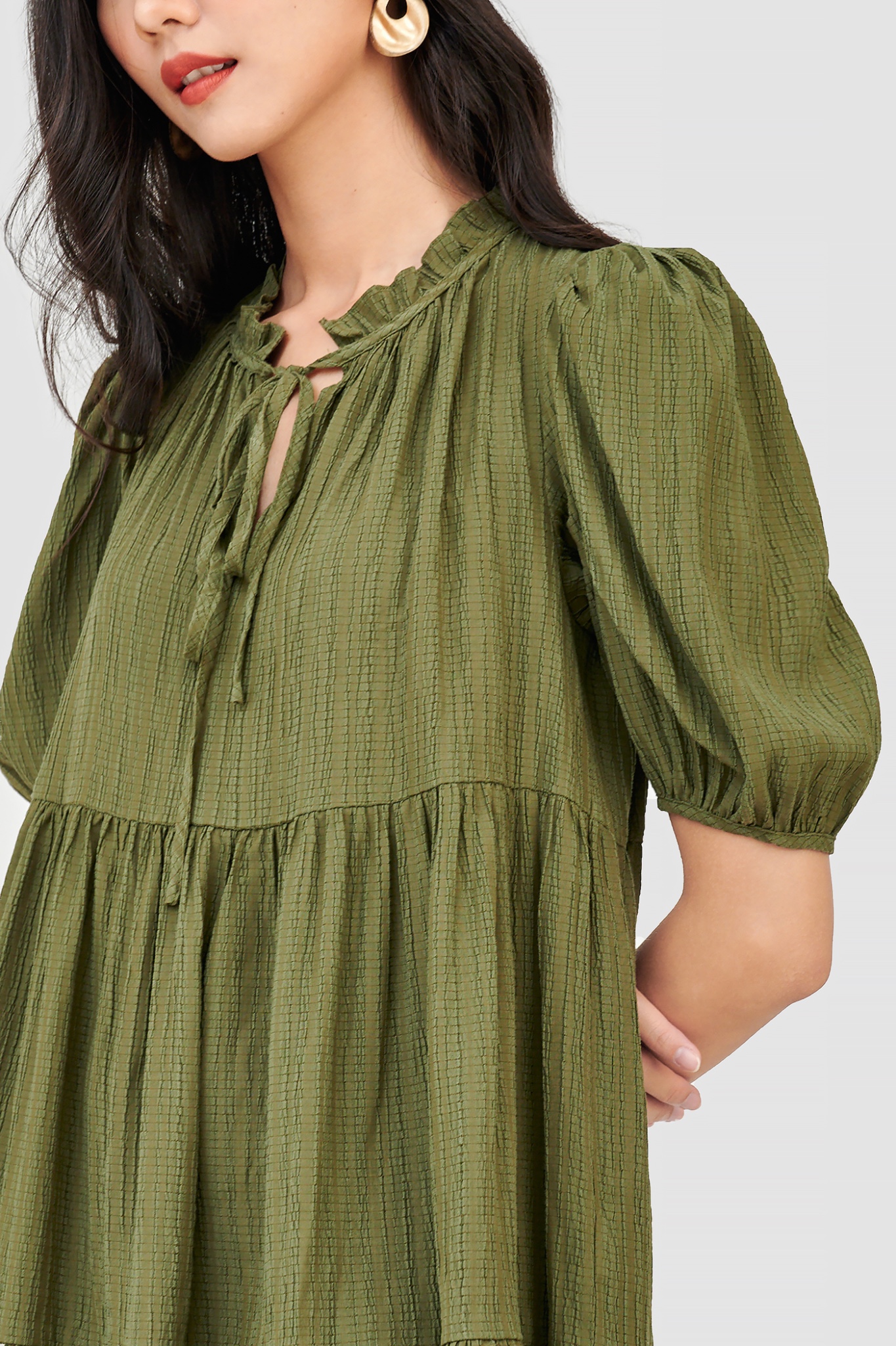 Đầm form babydoll 3 tầng tay phồng