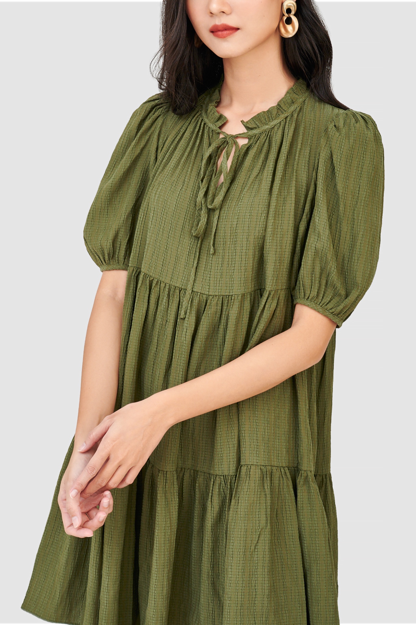 Đầm form babydoll 3 tầng tay phồng