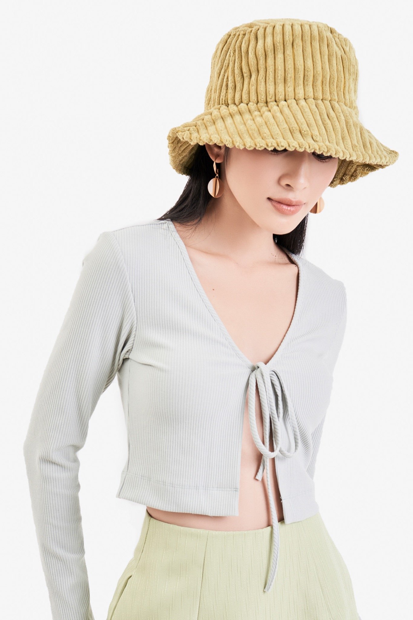 Áo cardigan dài tay thắt nơ cổ