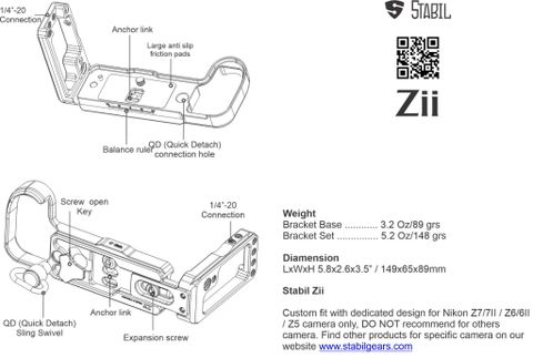 2021 Version Stabil Zii : L Plate (Bracket) for Nikon Z7II / Z6II /Z5 /Z7 Z6 camera