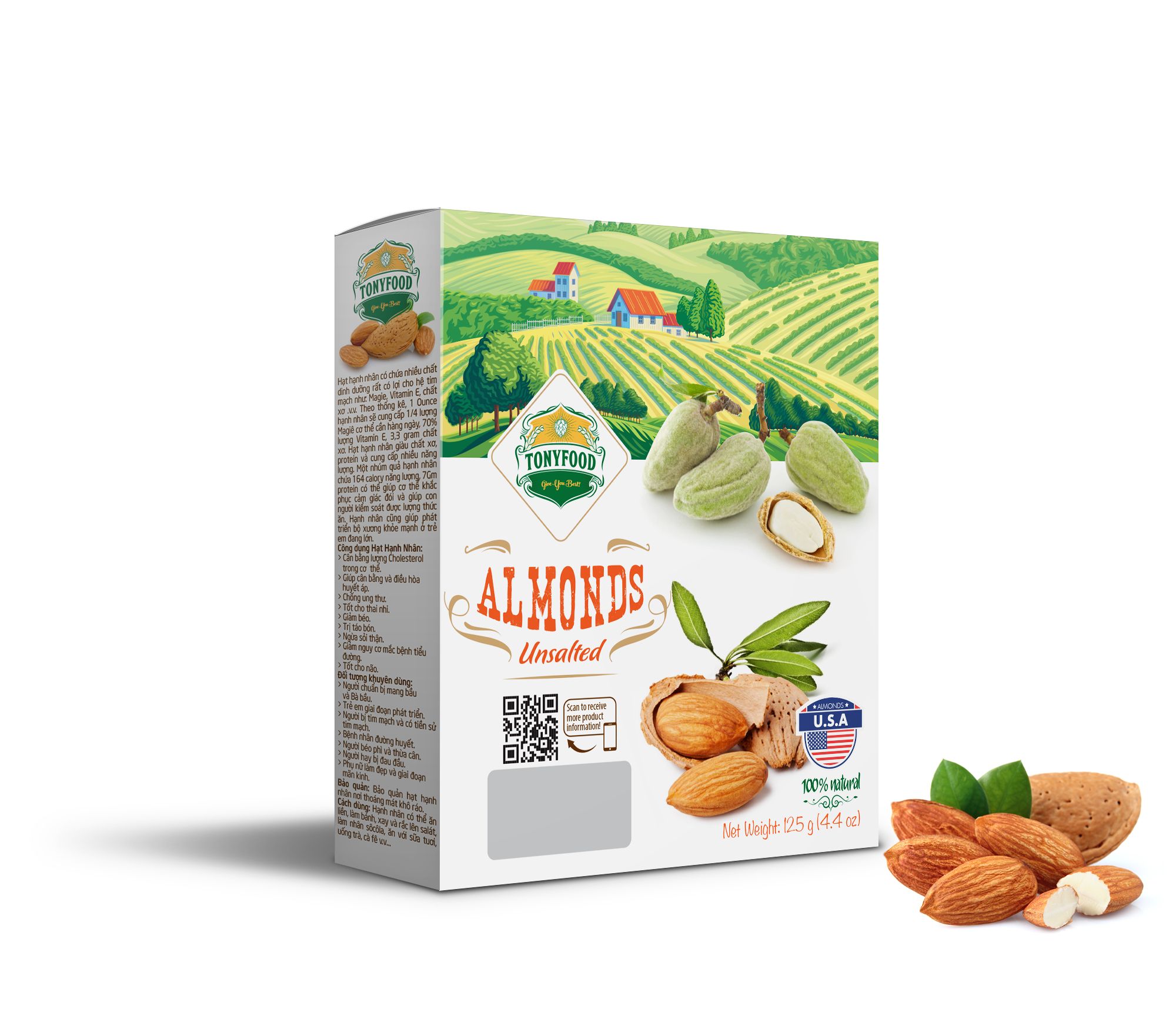 nhan hanh nhan khong muoi 125g almonds unsalted 125g