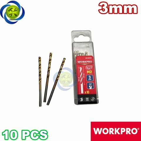 Mũi khoan sắt 3mm chuôi tròn thép HSS Workpro WP400158 (10 mũi hộp)