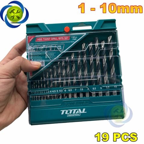 Bộ 19 mũi khoan kim loại Total TACSD0195 thép HSS chuôi tròn