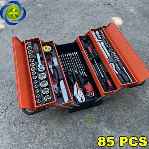 Bộ dụng cụ sữa chữa 85 chi tiết lưu động HITMAN VND3353 thùng sắt 5 ngăn mở rộng