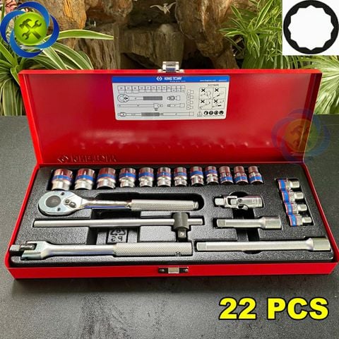 Bộ tuýp 3/8 inch có  22 chi tiết loại tuýp 12 cạnh Kingtony 3023MR