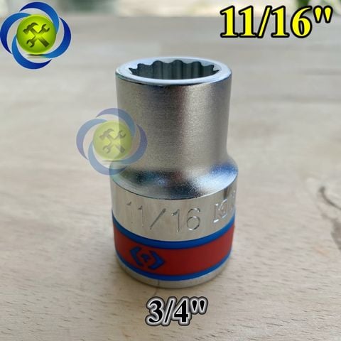 Tuýp 11/16 hệ inch 3/4 Kingtony 633022S loại ngắn 12 cạnh màu trắng 17.46mm