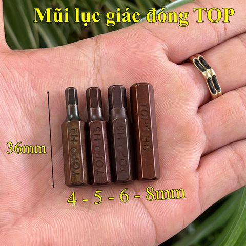 Mũi đóng lục giác TOP TBD-836Hxx dài 36mm thân 8mm các size lẻ (4-5-6-8mm)
