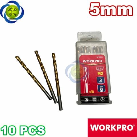Mũi khoan sắt 5mm chuôi tròn thép HSS Workpro WP400173 (10 mũi hộp)