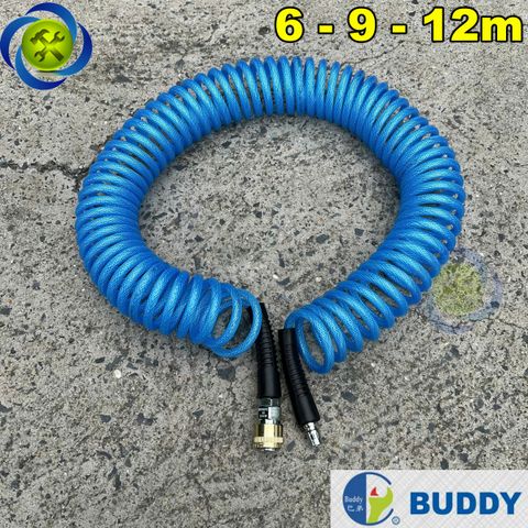 Dây hơi xoắn BUDDY BE0031 chiều dài 6 - 9 - 12m nhựa polyerethane, phi 5x8mm đầu nối hơi nhanh- bền-đẹp