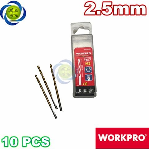Mũi khoan sắt 2.5mm chuôi tròn thép HSS Workpro WP400155 (10 mũi hộp)