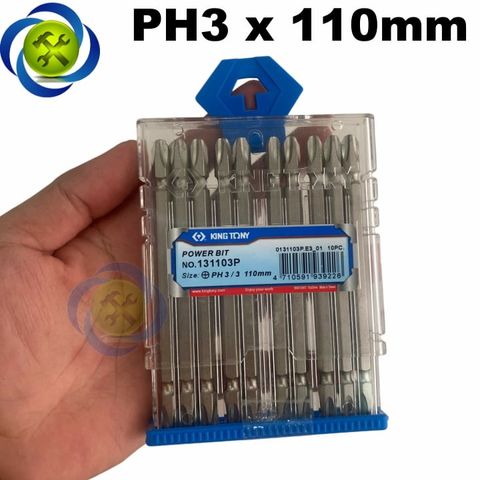 Mũi vít bake hai đầu PH3 x 110mm Kingtony 131103P có nam châm (10 mũi/hộp)